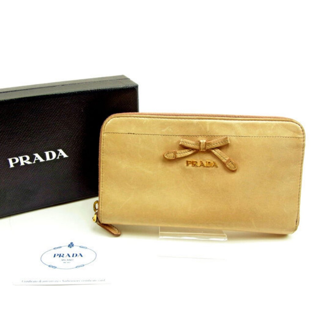 Prada Wallet Purse Long Wallet Beige Woman Authentic Used
